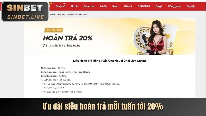 Chương trình hoàn trả casino hàng tuần SV388